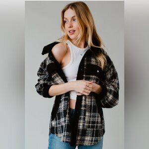 Panache Apparel Plaid and Sherpa Women's Shacket